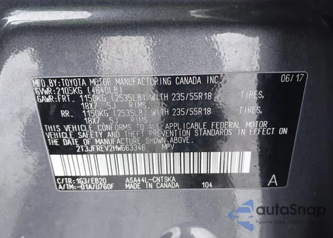 2017 Toyota Rav4 Se из США, поврежденный, VIN 2T3JFREV2HW663346